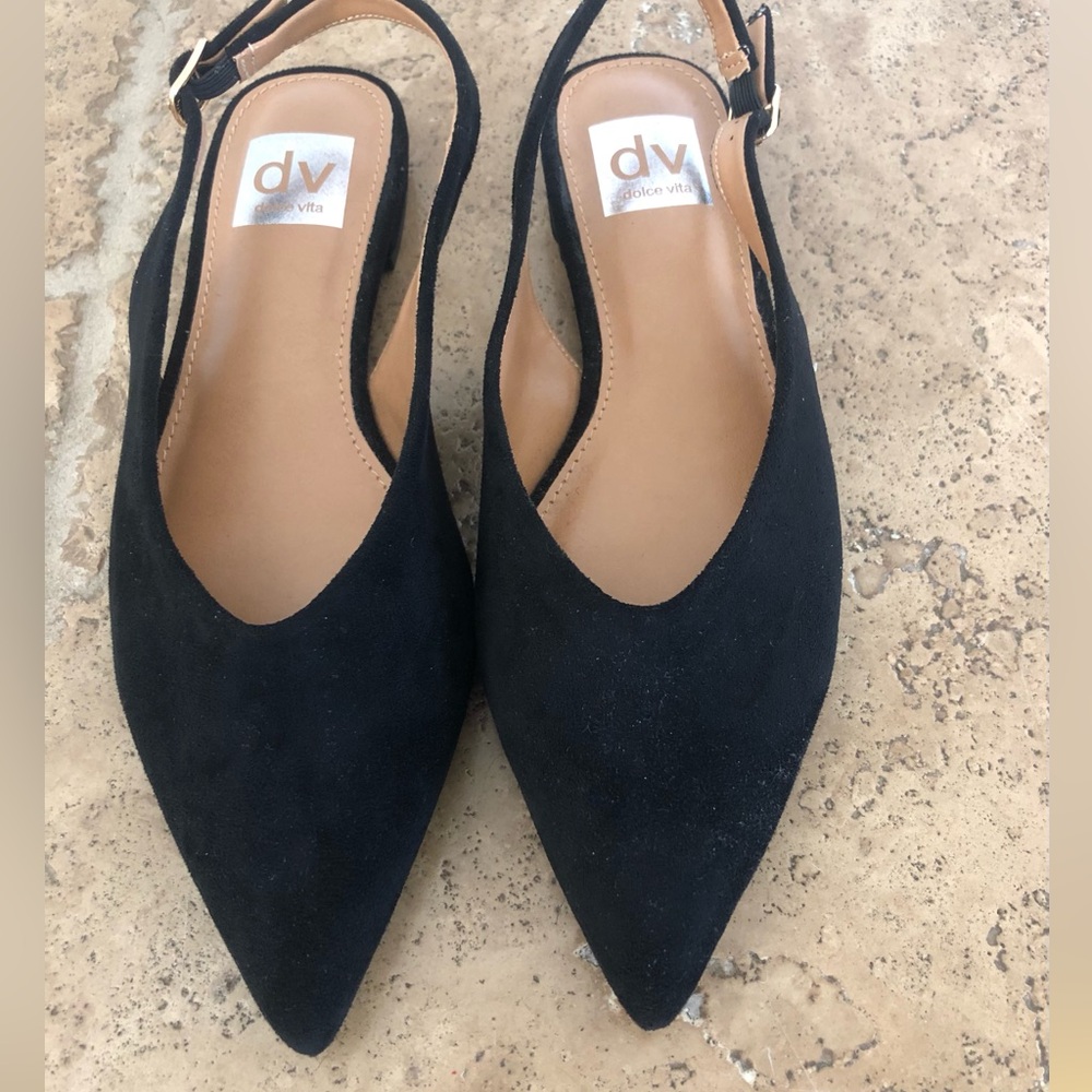 DV BY DOLCE VITA - Empress Pointed Toe Slingback Flat Black + NWT